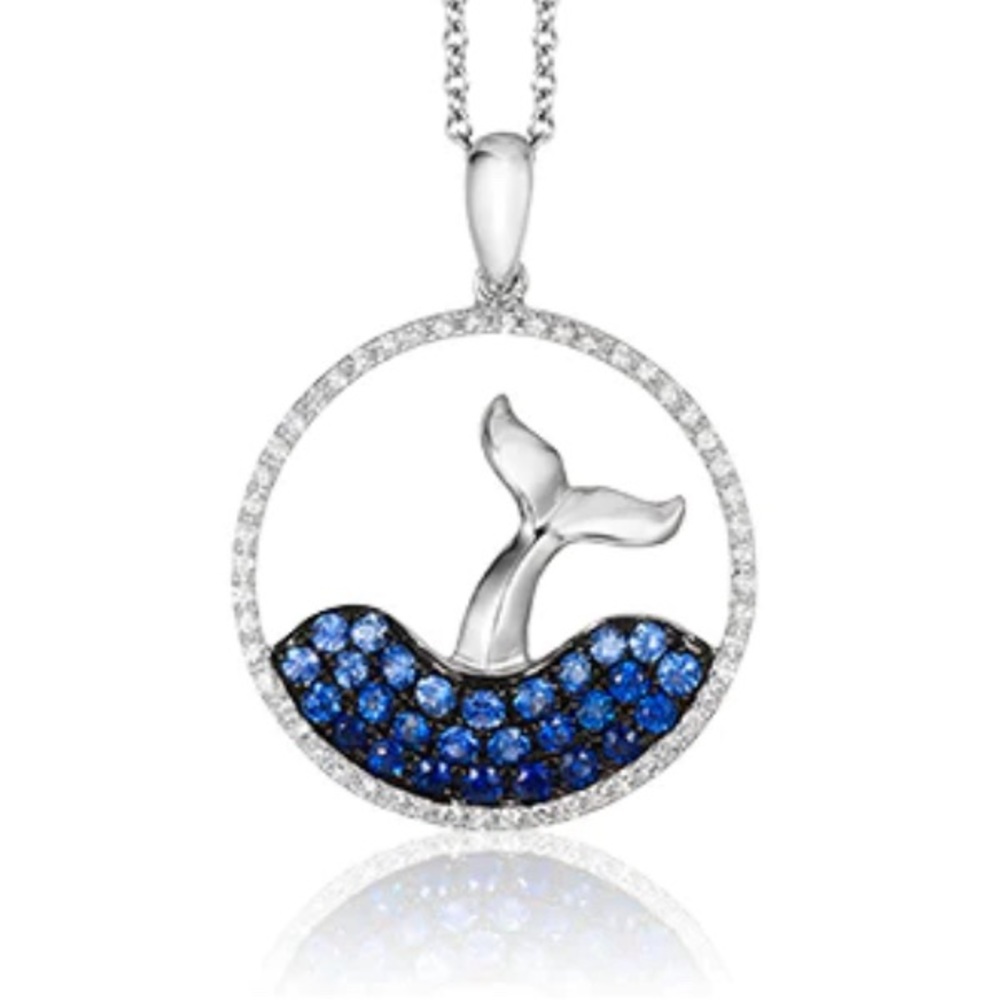 EFFY Seaside 14K White Gold Sapphire and Diamond Whale's Tail Pendant